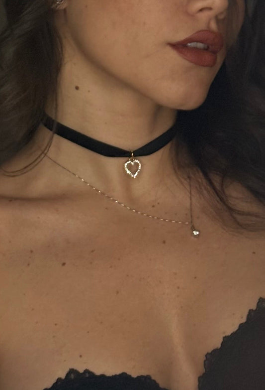 Choker Velluto Cuore Zirconato